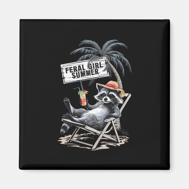 Vild flicka sommarstrand rolig tvättbjörn magnet (Framsidan)
