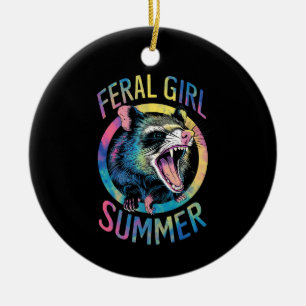 Vild Flicksommar Pungråtta Tie Dye Tvättbjörn Julgransprydnad Keramik