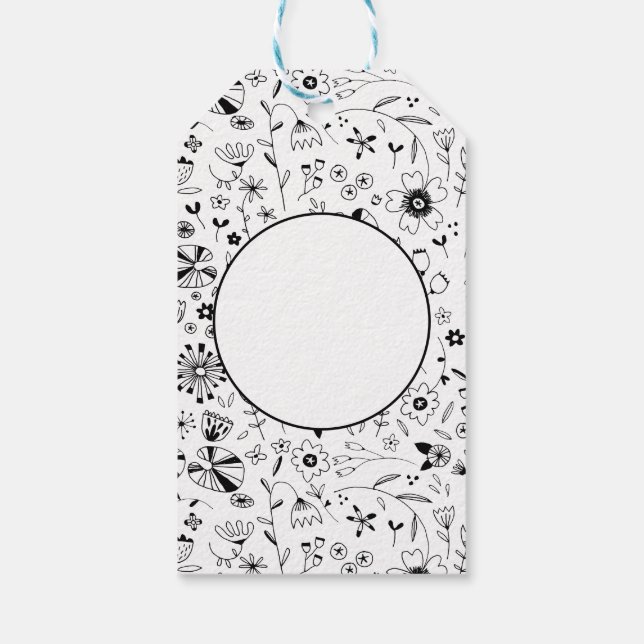 Vild Flower Blommigt Line Art Presentetikett (Baksidan)