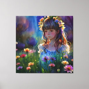 *~ Vild Flower Fält AP56 Girl Art Painting Canvastryck