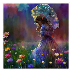 *~ Vild Flower Fält AP56 parasol Girl Fototryck