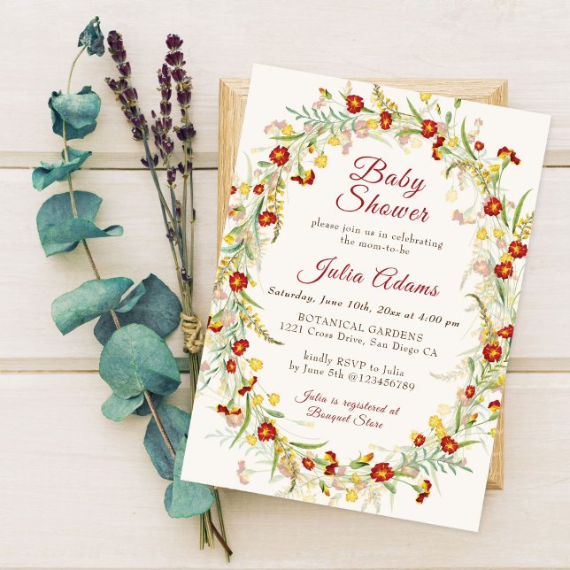 Vild Flower Gult Marigold Foliage Baby Shower Inbjudningar (Skapare uppladdad)