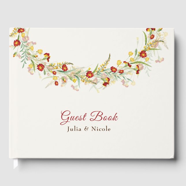Vild Flower Gult Marigold Foliage Bröllop Gästböcker (Framsida)