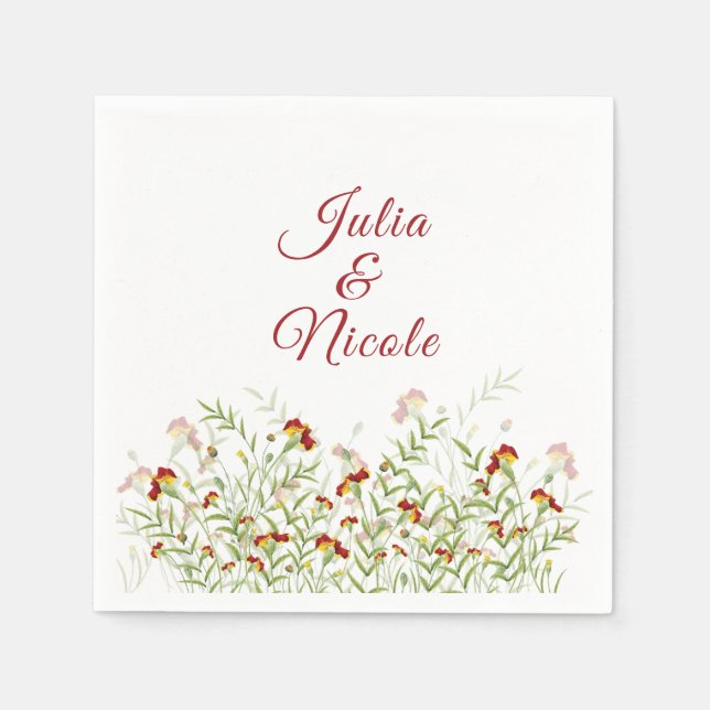 Vild Flower Gult Marigold Foliage Bröllop Pappersservett (Framsidan)