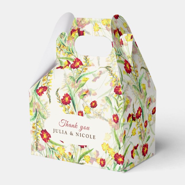 Vild Flower Gult Marigold Foliage Bröllop Presentaskar (Framsidan Sidan)