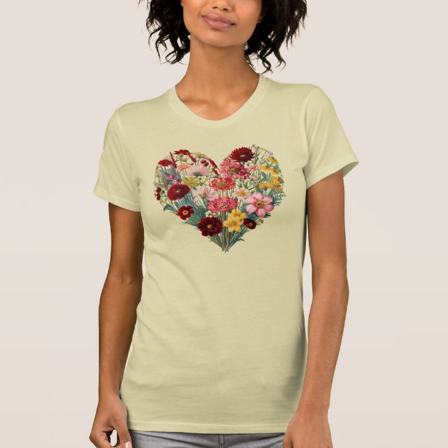 Vild Flower Heart T- Shirt, Nature Älskare Tee (Framsida)