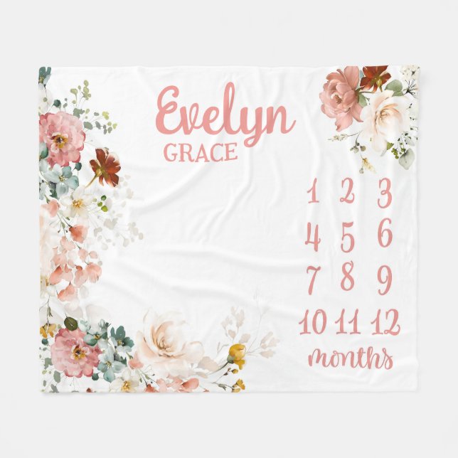 Vild Flower Milestone Blanket, milstolpe Blanket Fleecefilt (Framsidan (Horisontell))