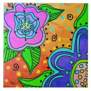 Vild Flowers Abstrakt Digital Painting Kakelplatta