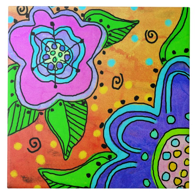 Vild Flowers Abstrakt Digital Painting Kakelplatta (Framsidan)