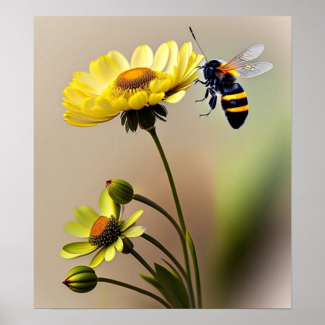Vild Flowers and Bee - Art Print Poster (Framsidan)