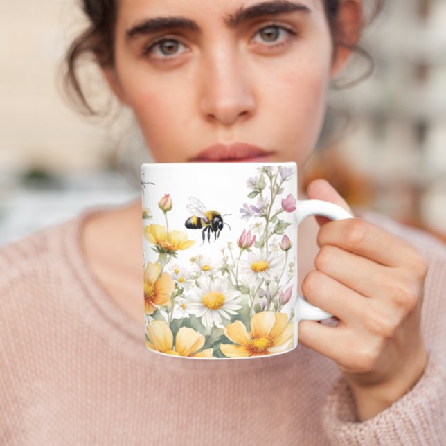Vild Flowers and honey Bees Watercolor Kaffemugg (Skapare uppladdad)