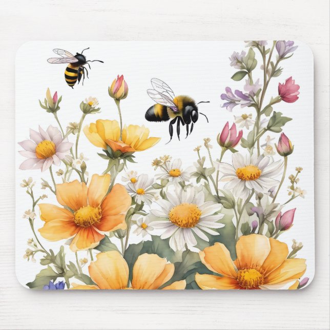 Vild Flowers and honey Bees Watercolor Musmatta (Framsidan)