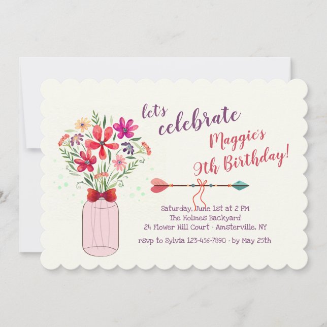 Vild Flowers Arrangemanga Inbjudningar (Framsida)