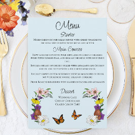 Vild Flowers Blommigt Blue Mushroom Bröllop Meny