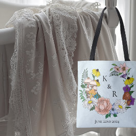 Vild Flowers Blommigt Blue Mushroom Bröllop Tygkasse