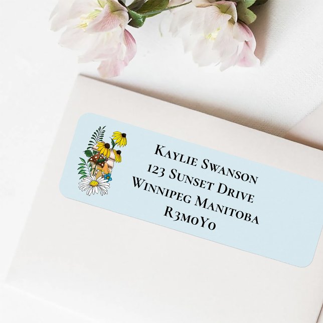 Vild Flowers Blommigt Blue Mushroom Returadress Etikett (Skapare uppladdad)