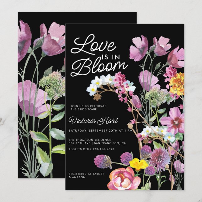 Vild Flowers | Boho Inbjudningskort för möhippan (Fram/baksida)