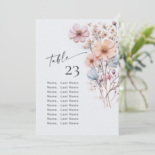 Vild Flowers Bordsnummer Card Sittdiagram (Stående Fram)