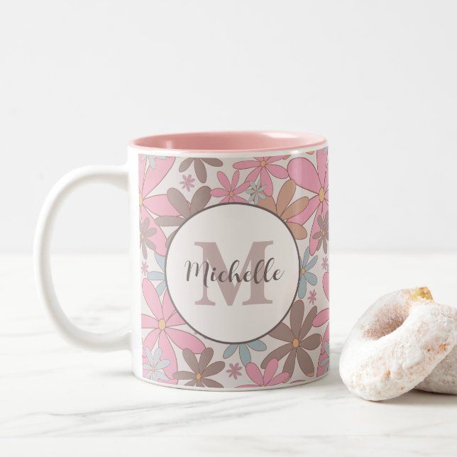 Vild Flowers Daisy Personlig med Namn Blommigt Två-Tonad Mugg (Med munk)