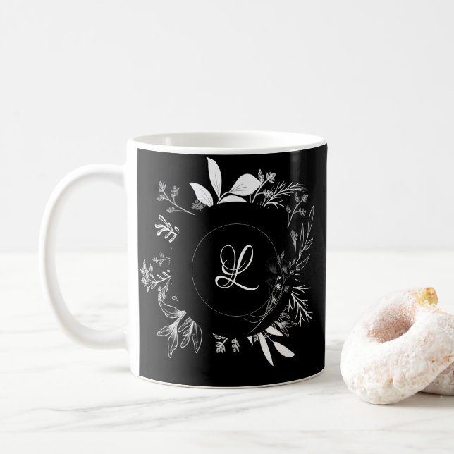 Vild Flowers Doodles Monogram Coffee Mugg (Med munk)
