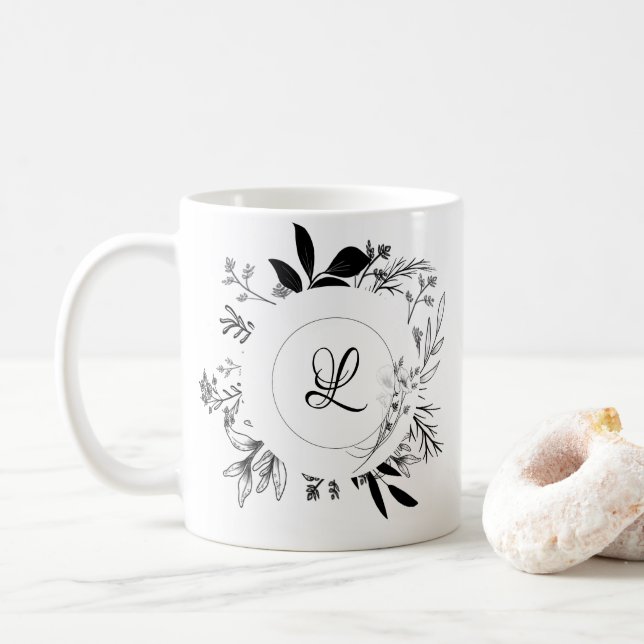 Vild Flowers Doodles Monogram Kaffemugg (Med munk)