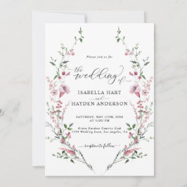 Vild Flowers Dusty Rosa All in One QR Code Bröllop Inbjudningar