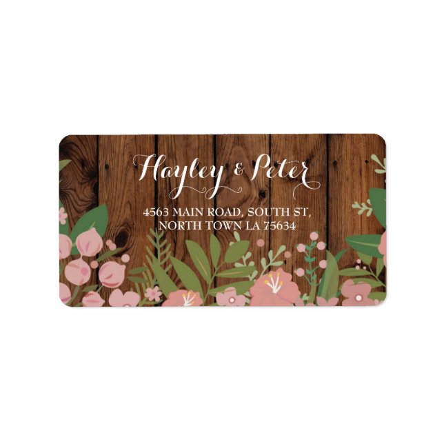 Vild Flowers Elegant Wood Adressetiketters Sticker Adressetikett (Framsidan)