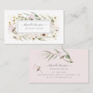 Vild Flowers Greenery Guld Glitter Affärskort Visitkort