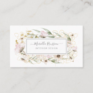 Vild Flowers Greenery Guld Glitter Affärskort Visitkort