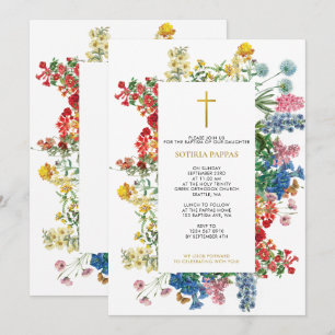 Vild Flowers Grekisk-ortodox Christening Baptism Inbjudningar