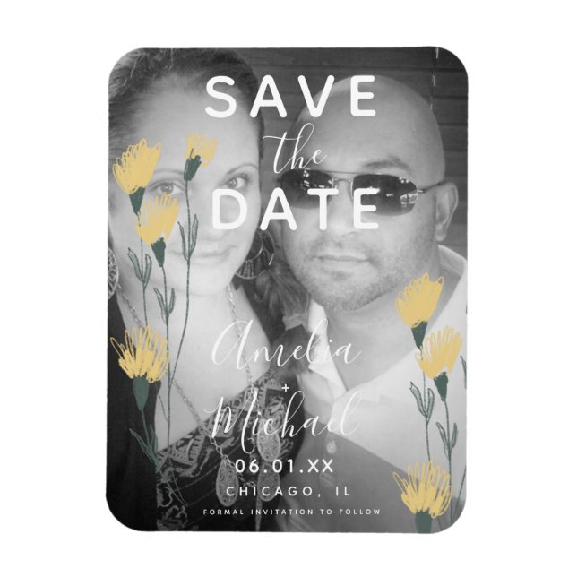 Vild Flowers Hand Drawn Botanical Save the Date Magnet (Vertikal)