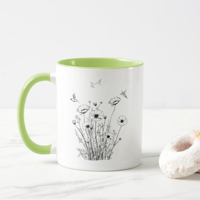 Vild Flowers in Black and White Coffee Mugg (Med munk)