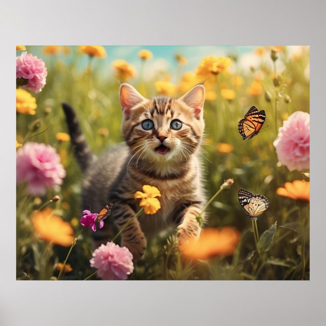 *~* Vild Flowers Kattunge 5:4 Himlar Kitten Katt A Poster (Framsidan)