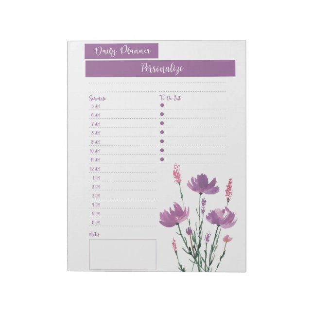 Vild Flowers Lavender Lila Daily Planner att göra Anteckningsblock (Roterad)
