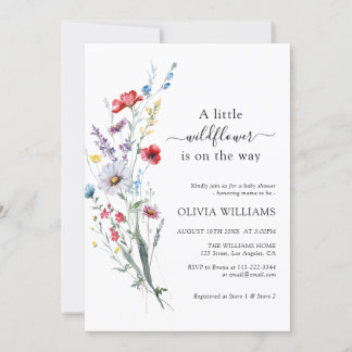 Vild Flowers Meadow Baby Shower Inbjudningar
