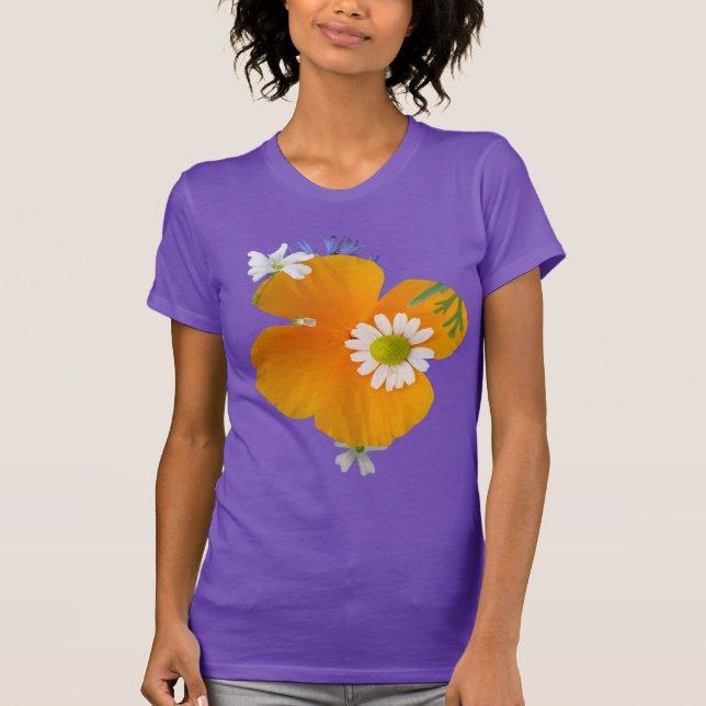 Vild Flowers: Orange White Gult BG T-Shirt (Framsida)