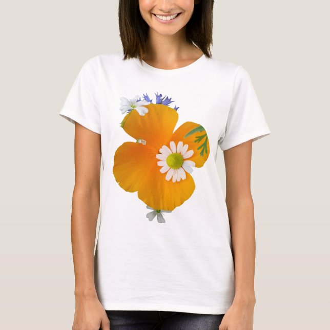 Vild Flowers: Orange White Gult T-Shirt (Framsida)