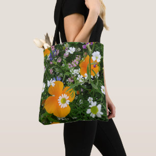 Vild Flowers: Orange White Rosa Tote Bag Tygkasse