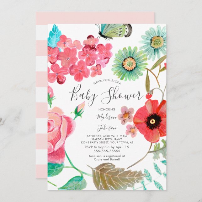 Vild Flowers Poppy | Baby Shower | Inbjudan (Fram/baksida)