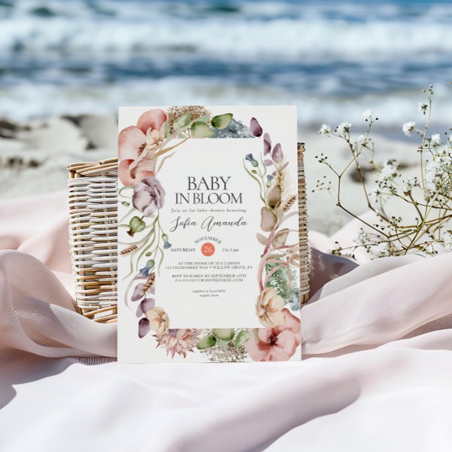 Vild Flowers Ram minimalistisk babystövel Inbjudningar (Skapare uppladdad)