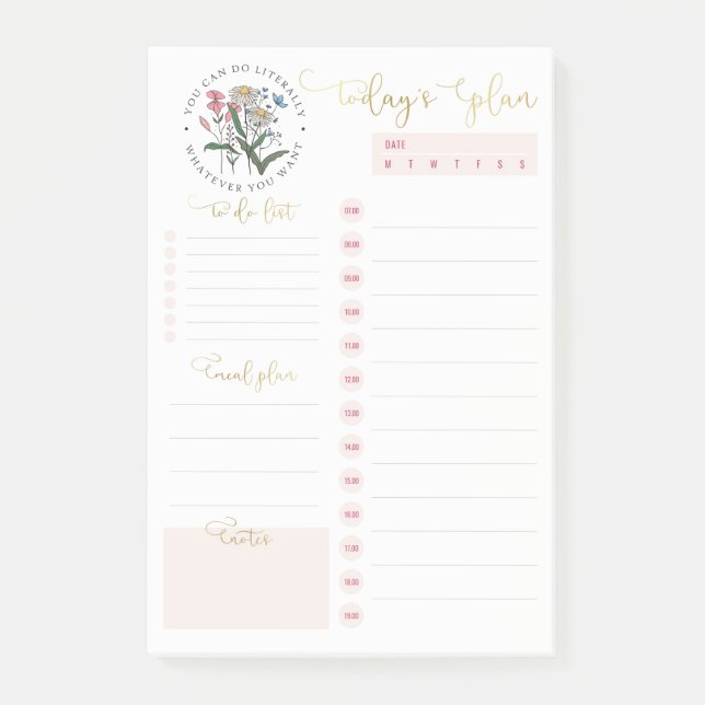 Vild Flowers Rosa Guld Daily Planto Do List P Post-it Block (Framsida)