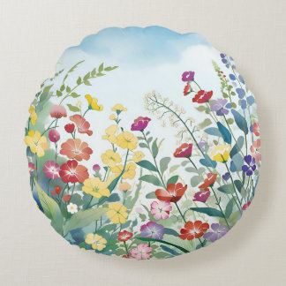 Vild Flowers Rund Kudde