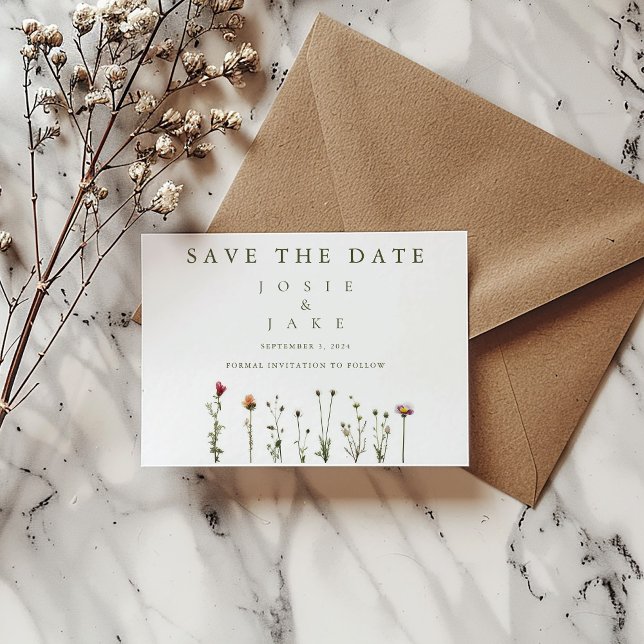 Vild Flowers Spara datum Spara Datumet (Pretty and delicate wildflowers Save the Date card. Minimal and simple.)