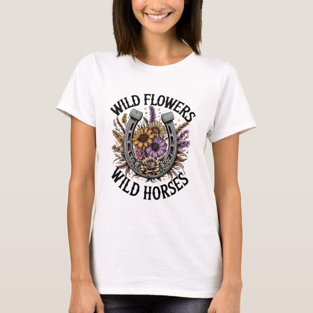 Vild Flowers Vild Horses T Shirt (Framsida)