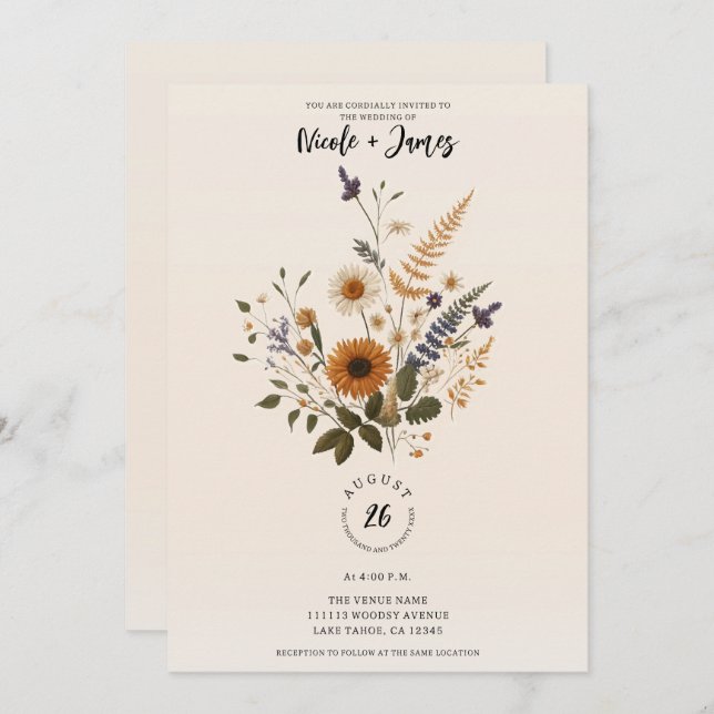 Vild Flowers Vintage Blommigt Bunch Bohemian Bröll Inbjudningar (Fram/baksida)