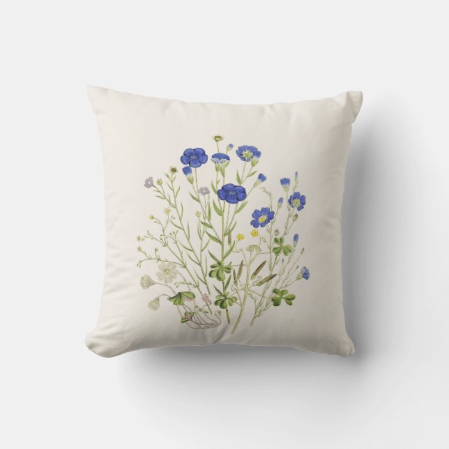 Vild Flowers Vintage Botanical Illustration Blommi Kudde (Framsida)