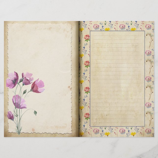 Vild Flowers Vintage Stil Journal Page (Framsida)