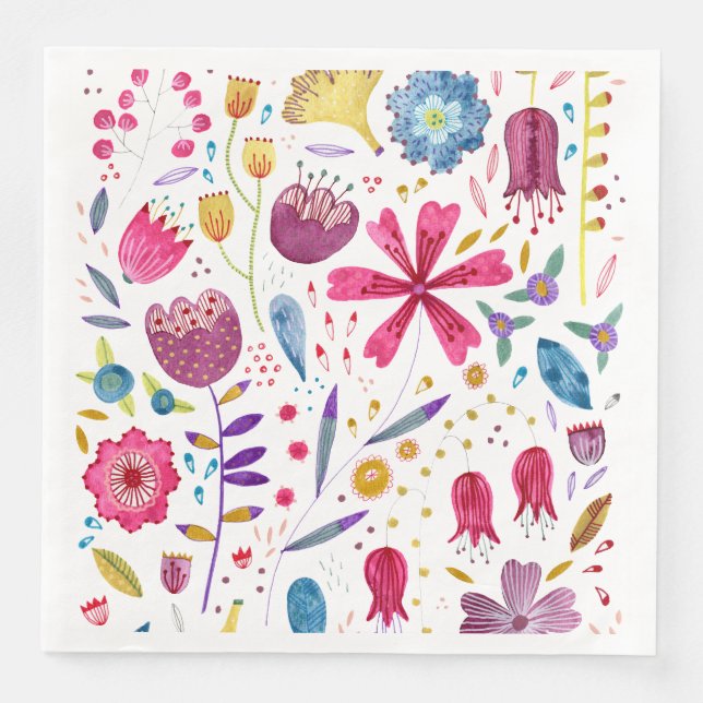 Vild Flowers Watercolor Napkin Pappersservett (Framsida)
