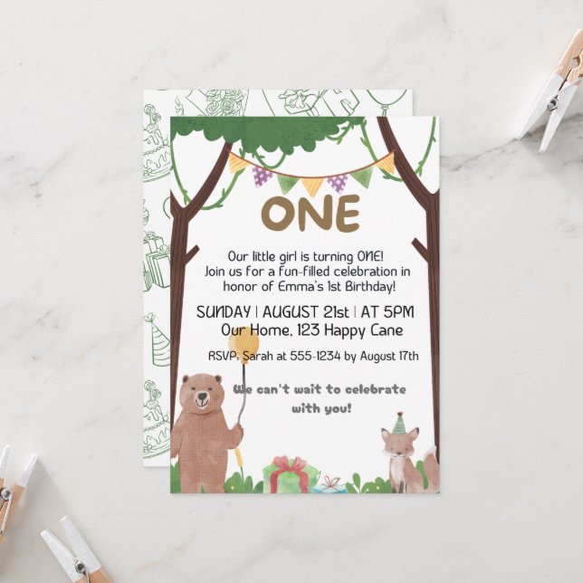 Vild födelsedag: 1-årsinbjudan inbjudningar (Fram/Back In Situ)