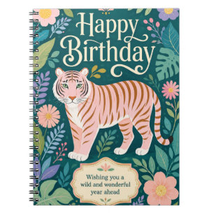 Vild födelsedagsäventyr med rosa tiger anteckningsbok